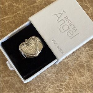 Invicta 😇 Angel Ring Watch Silver heart 🩷stretch adjustable band NIB